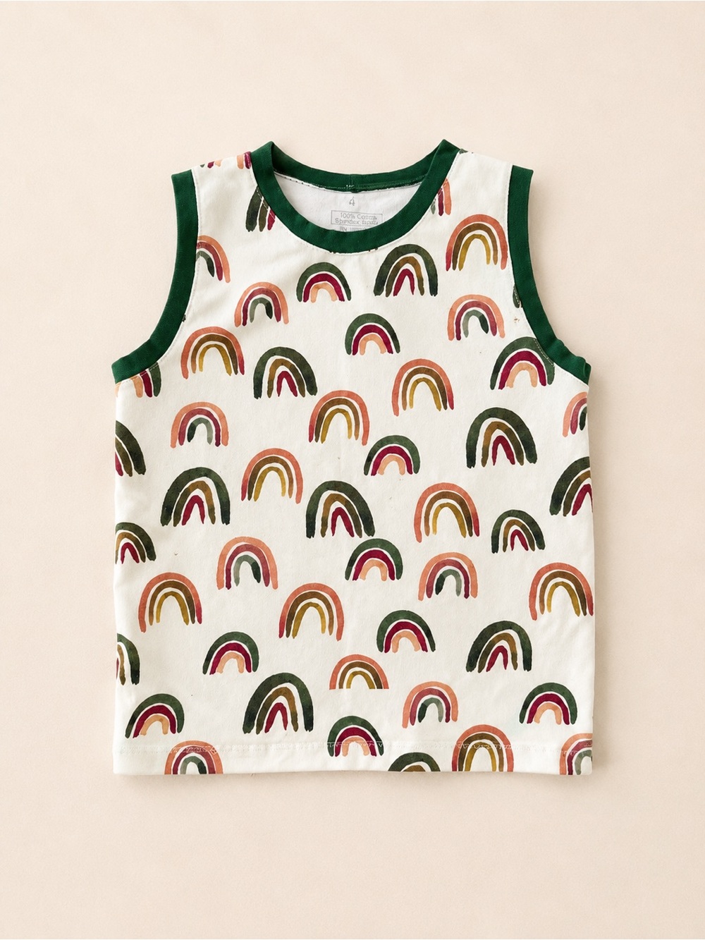 Small Shop Kids Rainbow Print Tank Top - Green Trim / Cotton Spandex Sleeveless